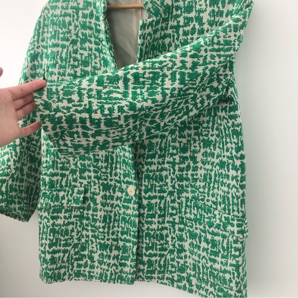 ZARA Green Jacquard tweed Jacket with Patch Pockets SZ M - Picture 7 of 16
